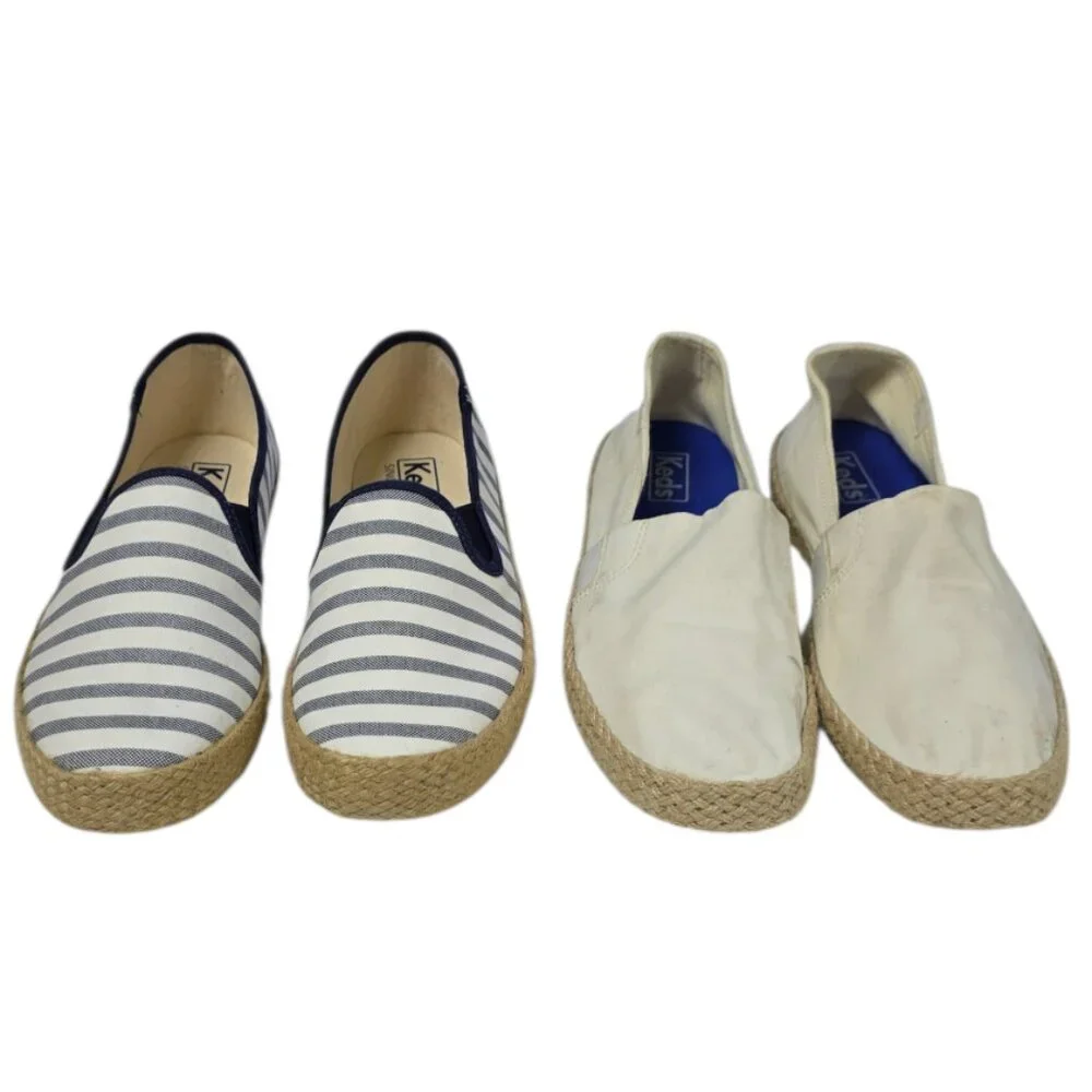 Keds Ortholite Slip On Shoes, Espadrilles, Striped, Cream, Casual, Set of 2, 9.5 - Picture 2 of 12